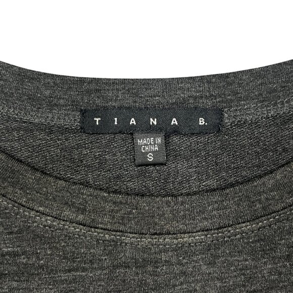 TIANA B. Gray Knit Dress Size S Ruffle Cuff Sleeves Quiet Luxury Minimalist Chic - Picture 3 of 10